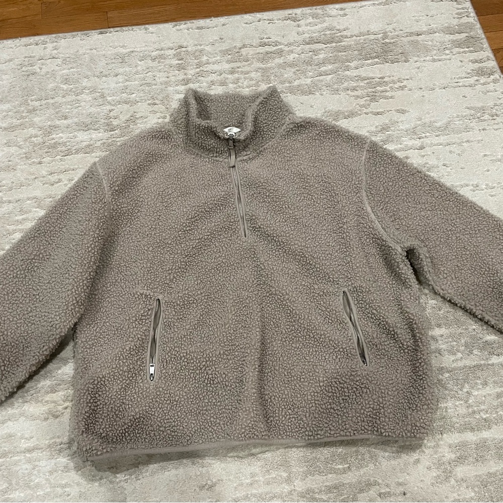 H&M Taupe Teddy Sherpa Half Zip Pullover- Size XXL